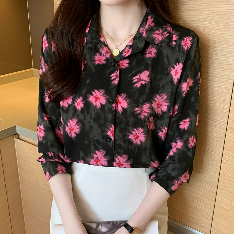Stiilne naiste pluus stiilse välimuse jaoks Moodne trükkimine Nuppudega särgid Topid Kevadsuvised topid blusa mujer