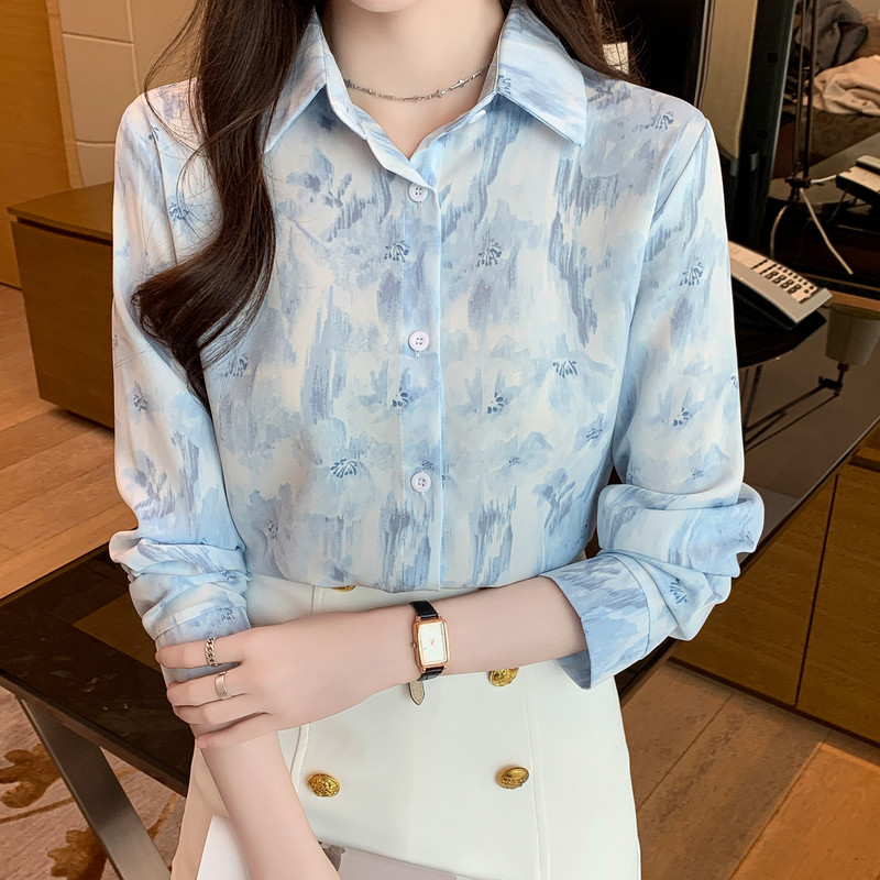 Stílusos női blúz az elegáns megjelenésért Divatnyomtatás Gombos ingek Felsők Tavaszi nyári felsők blusa mujer
