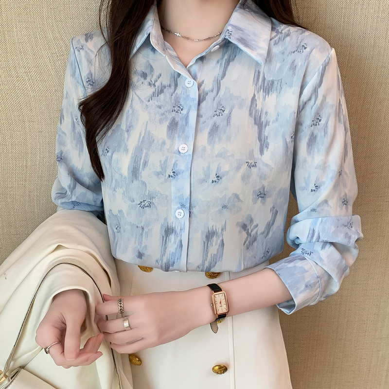 Stílusos női blúz az elegáns megjelenésért Divatnyomtatás Gombos ingek Felsők Tavaszi nyári felsők blusa mujer