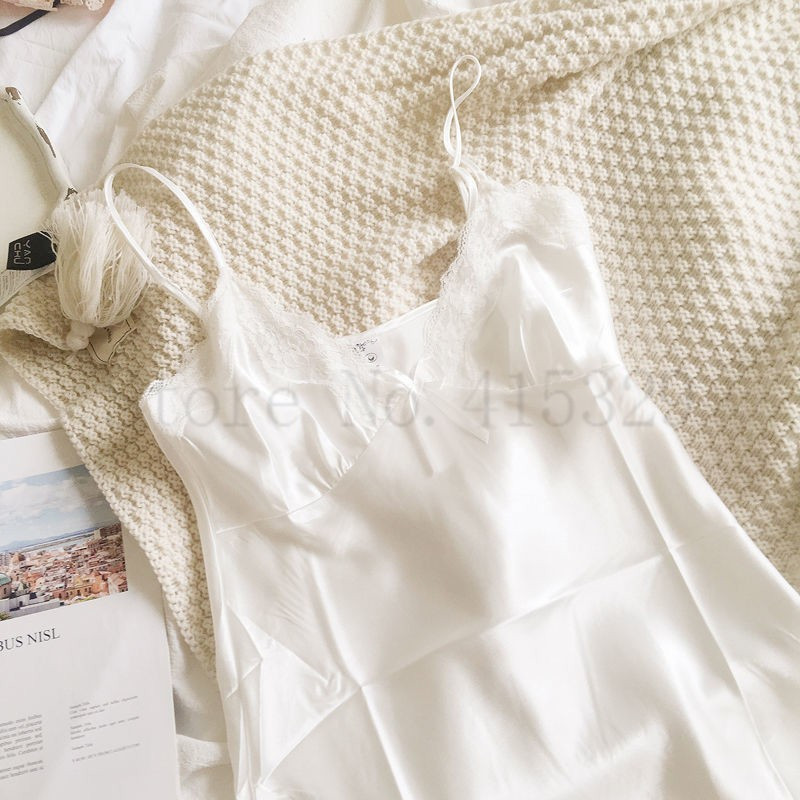 Nyomtatás Virág Chemise Hálóruha Hálóruha Rövid nyári Szexi Spaghetti Sling Háziruha Szatén csipke Patchwork Női hálóing