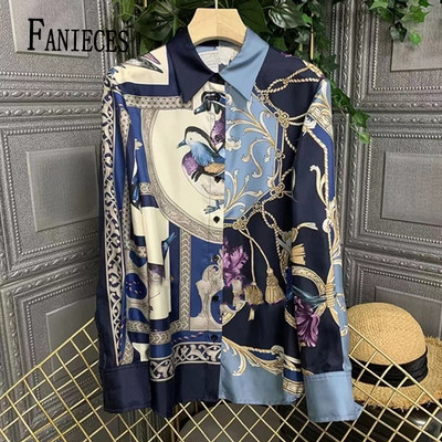 FANIECES S-3XL 블라우스 blusa mujer Femei Baroc Camasi Bluze Chic Vintage Printed Elegant Bluza Primavara Maneca Lunga Topuri 6106