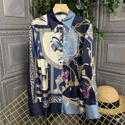 FANIECES S-3XL 블라우스 blusa mujer Női barokk ingek Blúzok Elegáns vintage nyomott elegáns blúz tavaszi hosszú ujjú felsők 6106