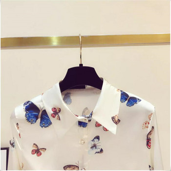 FANIECES S-4XL قمصان وبلوزات Дамски топове Блузи Кайсиева пеперуда с принт Ежедневни офис дамски ризи с дълъг ръкав OL Shirts Slim Blusas6176