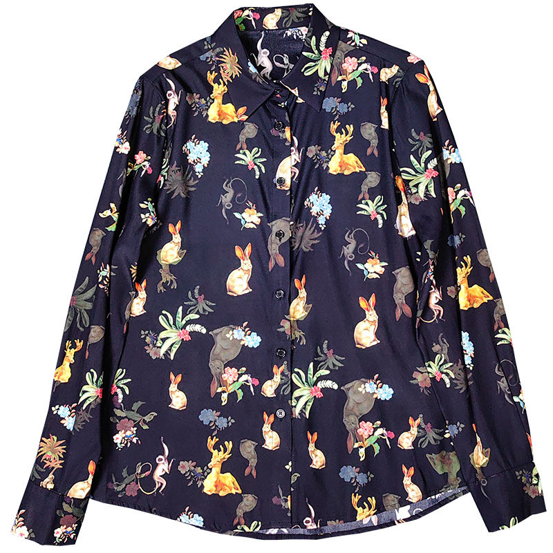 Jänese mustriga särk Naiste pikkade varrukatega särgid Camisas De Mujer naiste topid