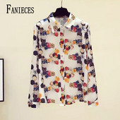 FANIECES блузка женская Alkalmi nyári, geometrikus nyomtatású ingek, hosszú ujjú, egysoros ing Divat irodai női felsők 6171