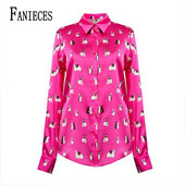 FANIECES S-4XL Dimensiuni Plus Femei Primăvară Vară Roz Imprimare Bluze Cămăși Damă Casual Mâneci Lungi Guler răsturnat Bluze Topuri 6726