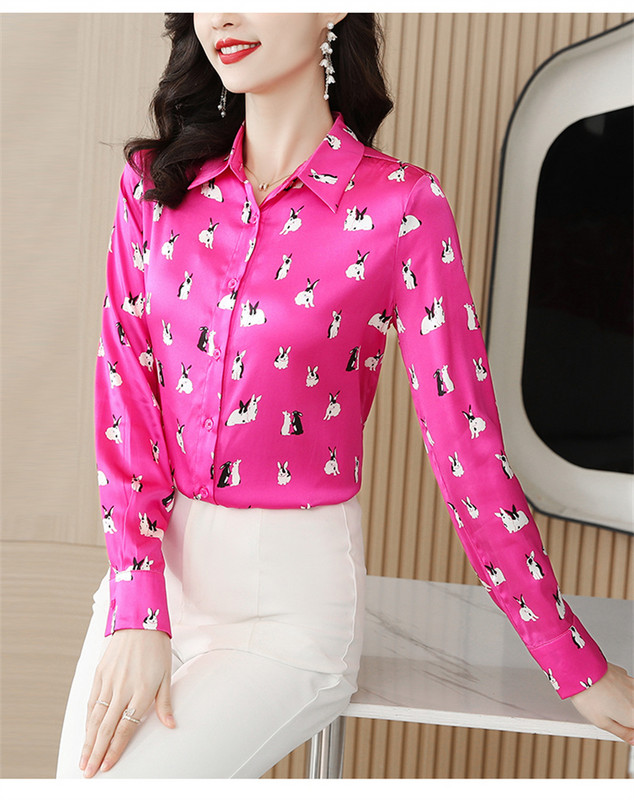 FANIECES S-4XL Dimensiuni Plus Femei Primăvară Vară Roz Imprimare Bluze Cămăși Damă Casual Mâneci Lungi Guler răsturnat Bluze Topuri 6726