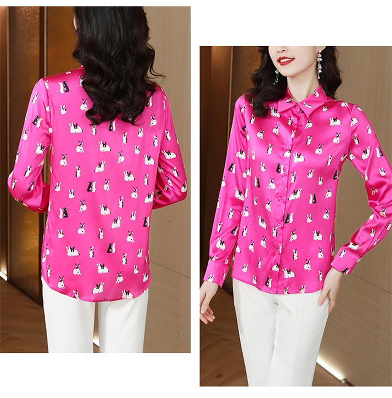 FANIECES S-4XL Dimensiuni Plus Femei Primăvară Vară Roz Imprimare Bluze Cămăși Damă Casual Mâneci Lungi Guler răsturnat Bluze Topuri 6726