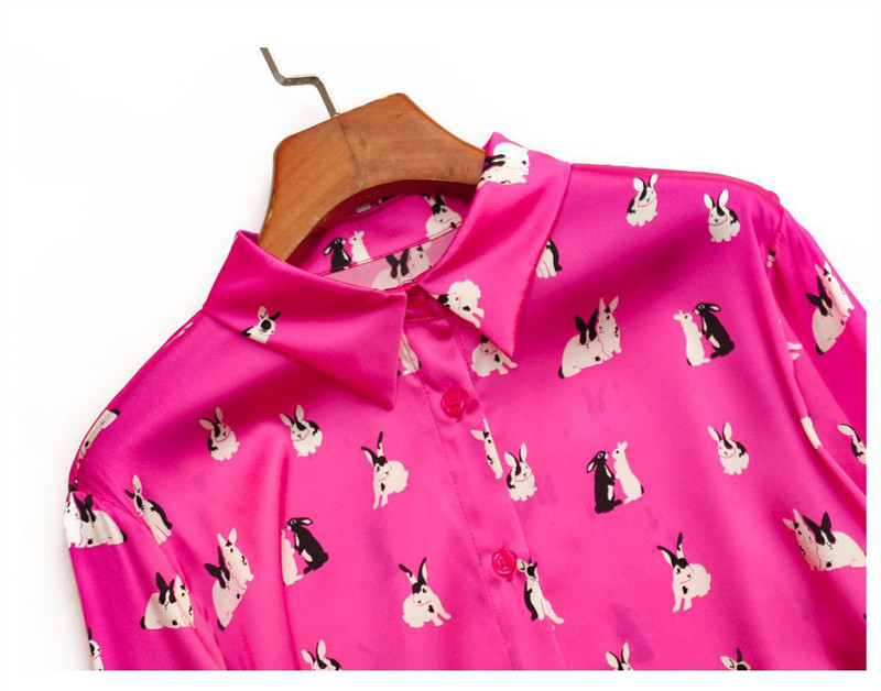 FANIECES S-4XL Dimensiuni Plus Femei Primăvară Vară Roz Imprimare Bluze Cămăși Damă Casual Mâneci Lungi Guler răsturnat Bluze Topuri 6726