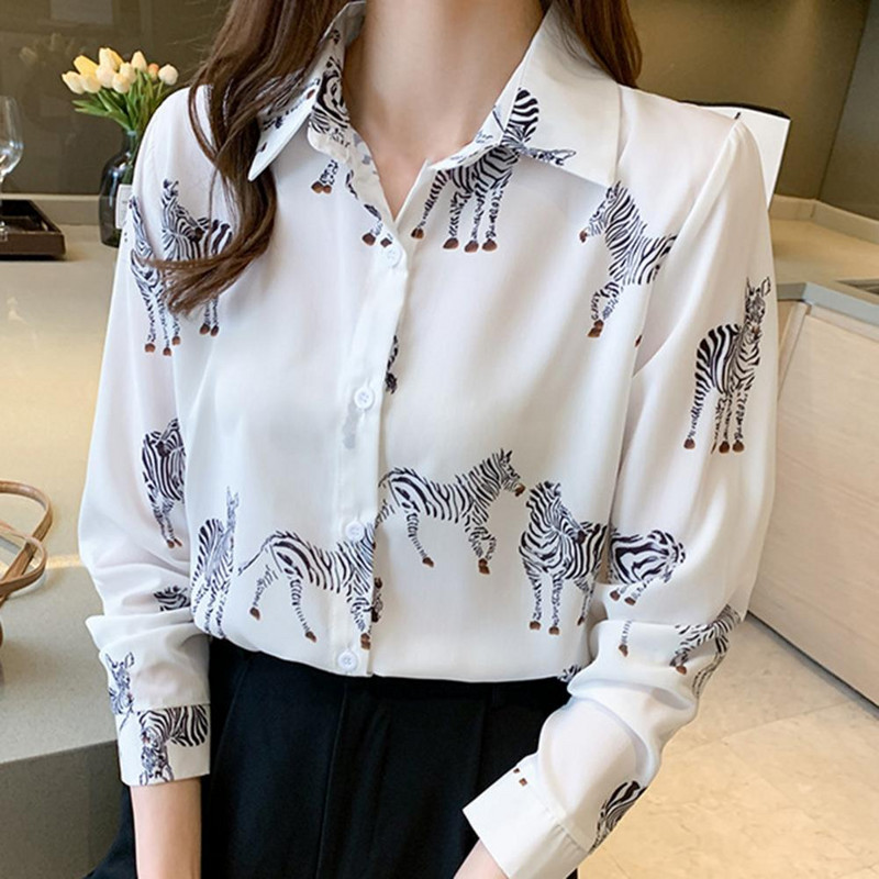 Jauns rudens sieviešu krekls, elegants, garām piedurknēm, dzīvnieku apdruka.