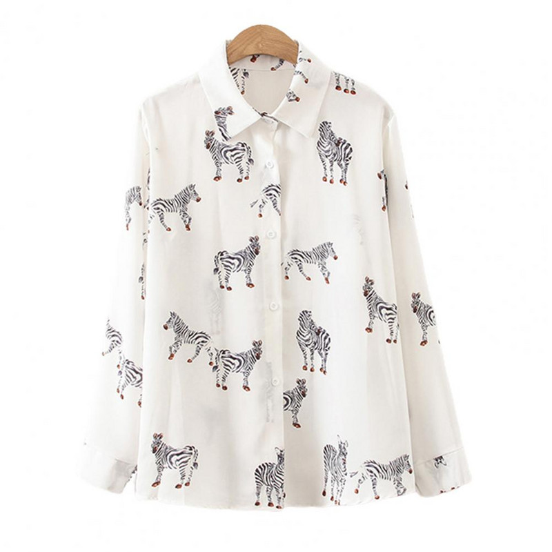 Jauns rudens sieviešu krekls, elegants, garām piedurknēm, dzīvnieku apdruka.