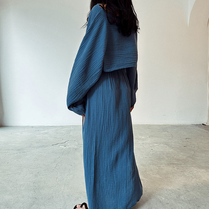 Vaba vabaaja täis puuvillane linane 2-osalised komplektid Kevad O kaelusega kärbitud ülaosa kõrge vöökohaga, lõhikuga naiste seelik, suvine varrukas õõnes ülikond