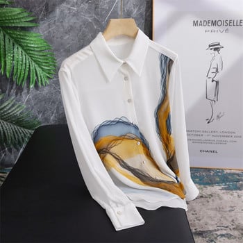 FANIECES S-3XL Офис дамска риза с щампа с обърната яка и раирани горнища с ревери Модна блуза с дълъг ръкав Ежедневни ретро дрехи6730