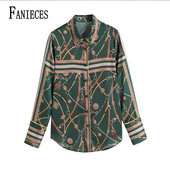 FANIECES S-3XL Vintage Printed 2024 Suvine naiste vabaaja pluus, pikkade varrukatega nööbid Oversize satiinsärk Naiste lahtised topid 6516