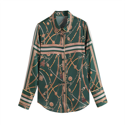 FANIECES S-3XL Vintage Printed 2024 Suvine naiste vabaaja pluus, pikkade varrukatega nööbid Oversize satiinsärk Naiste lahtised topid 6516