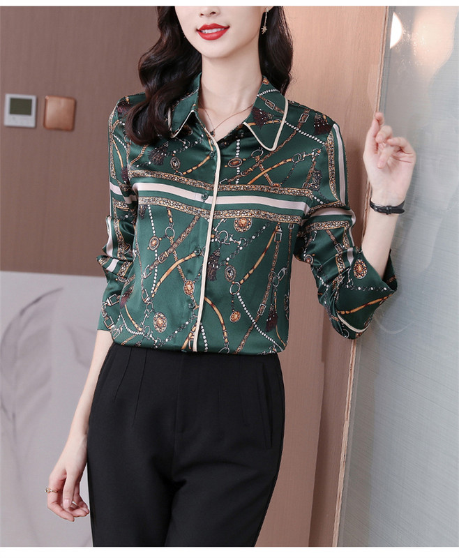 FANIECES S-3XL Vintage Printed 2024 Suvine naiste vabaaja pluus, pikkade varrukatega nööbid Oversize satiinsärk Naiste lahtised topid 6516