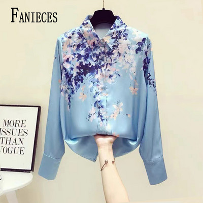 FANIECES S-4XL Luxury floral print πουκάμισα Γυναικεία μακρυμάνικα σιφόν με κουμπιά Γυναικεία μπλούζα με λαιμόκοψη V Blusas Mujer 6673