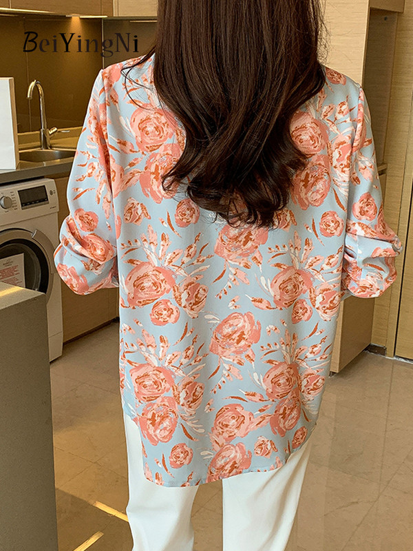 Beiyingni 2024 kevadsuvi naiste bluusid, roosililledega mustriga pikkade varrukatega elegantsed särgid, naiste vabaaja šikid üherealised topid