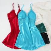 Modna ženska čipkana seksi spavaćica s remenom Žensko seksi donje rublje Satenska spavaćica Jednobojna kućna odjeća V-izrez s jastučićem za prsa Spavaćica