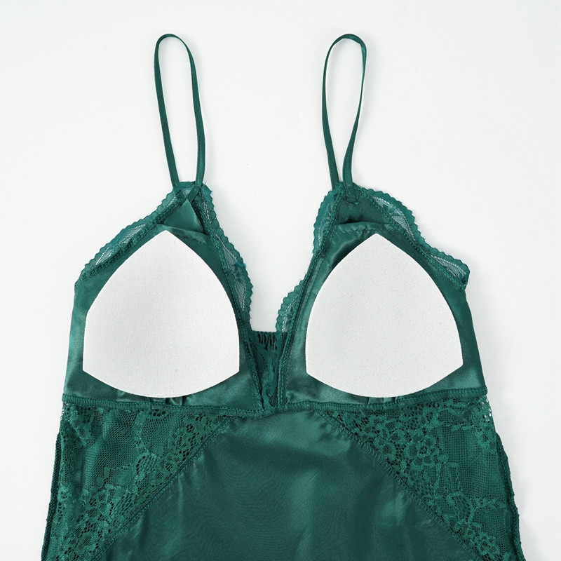 Modna ženska čipkana seksi spavaćica s remenom Žensko seksi donje rublje Satenska spavaćica Jednobojna kućna odjeća V-izrez s jastučićem za prsa Spavaćica