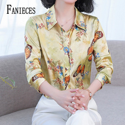 FANIECES S-4XL Plus Size Satin Silk Tops Elegantne pikkade varrukatega särk naistele Kevadsuvine vabaaja nööbiga särk 6539