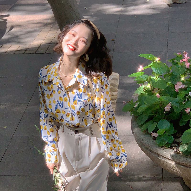 2022. őszi tavaszi női bő ing tulipán nyomott blúzok nőknek hosszú ujjú sifon felső női ruhák női alaping