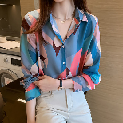 Retro Elegáns Elegáns Print Office Lady All Match Button Up ing Divat ingázás, hosszú ujjú karcsú felsők Blúzok Női ruházat