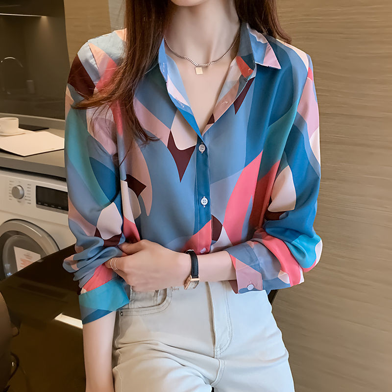 Retro Elegáns Elegáns Print Office Lady All Match Button Up ing Divat ingázás, hosszú ujjú karcsú felsők Blúzok Női ruházat