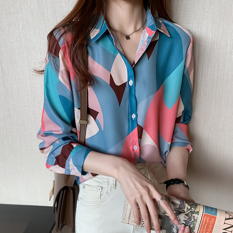 Retro Elegáns Elegáns Print Office Lady All Match Button Up ing Divat ingázás, hosszú ujjú karcsú felsők Blúzok Női ruházat