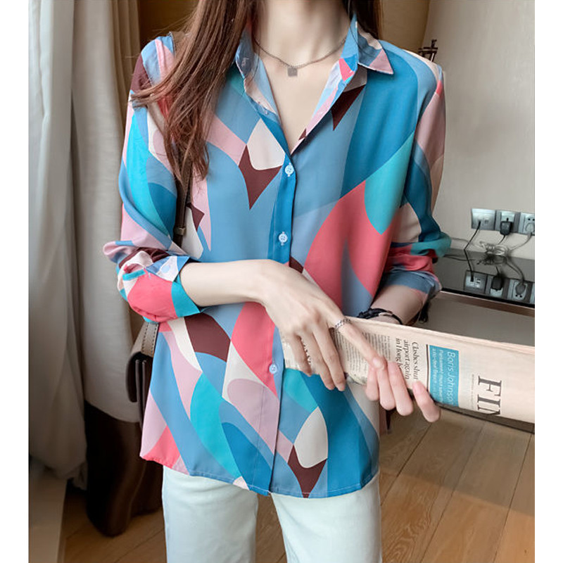 Retro Elegáns Elegáns Print Office Lady All Match Button Up ing Divat ingázás, hosszú ujjú karcsú felsők Blúzok Női ruházat