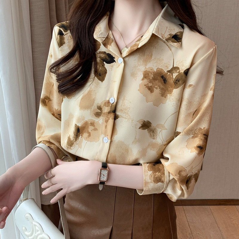 Stiilne naiste pluus stiilse välimuse jaoks Moodne trükkimine Nuppudega särgid Topid Kevadsuvised topid blusa mujer