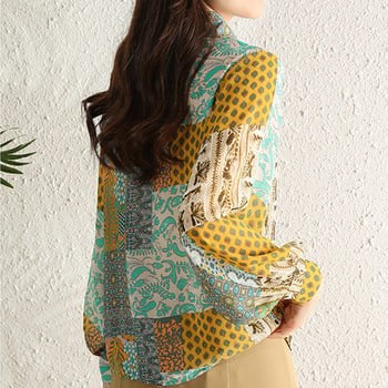 Нови елегантни дамски ризи с флорални щампи Дамски шифонени блузи 2022 Пролет Лято Ризи с ръкави с фенери Топове Blusas Mujer