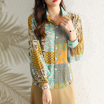 Új elegáns virágmintás női ingek Női sifon Blúzok 2022 Tavasz Nyár lámpás Ujj Ingek Felsők Blusas Mujer