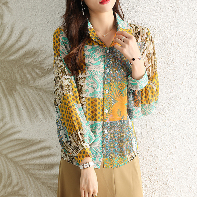 Új elegáns virágmintás női ingek Női sifon Blúzok 2022 Tavasz Nyár lámpás Ujj Ingek Felsők Blusas Mujer