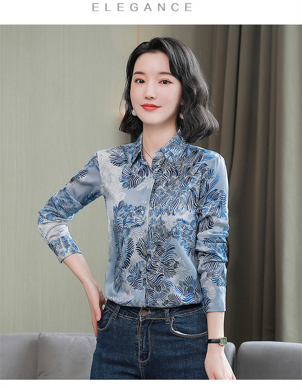 FANIECES S-4XL Suures suuruses pluusisärk naistele Kevadsuvi pikkade varrukatega nööbiga sinise trükiga Blusas Mujer särgi topid 6385