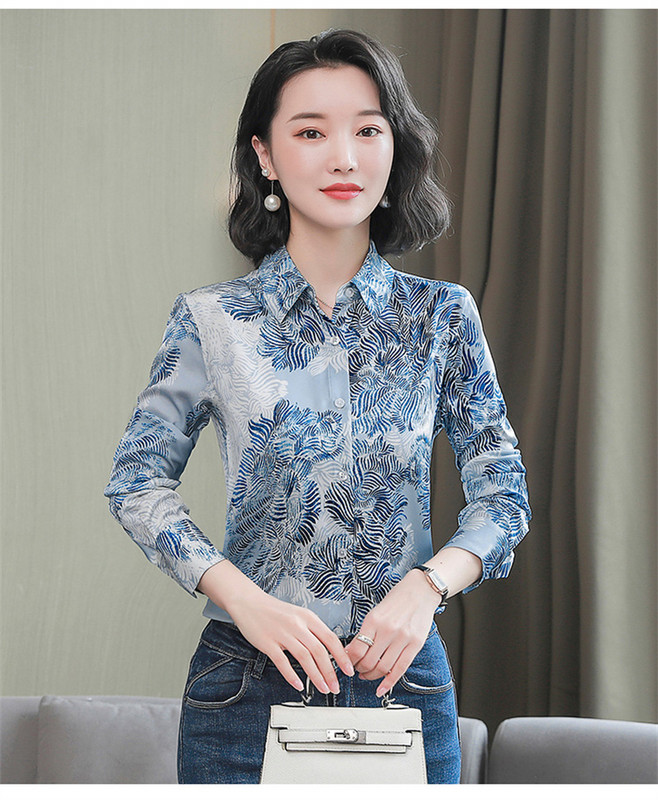 FANIECES S-4XL Suures suuruses pluusisärk naistele Kevadsuvi pikkade varrukatega nööbiga sinise trükiga Blusas Mujer särgi topid 6385