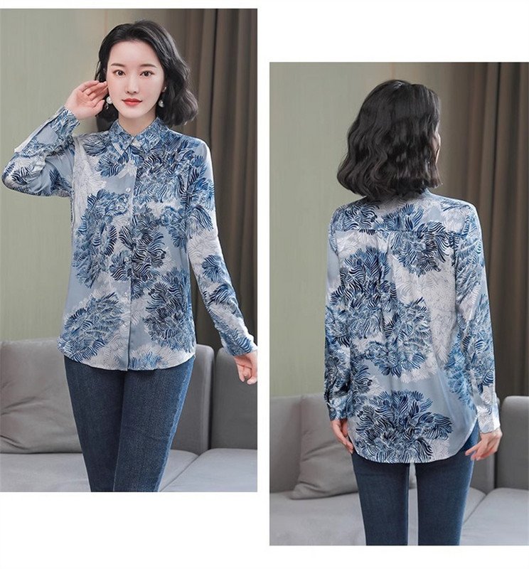 FANIECES S-4XL Suures suuruses pluusisärk naistele Kevadsuvi pikkade varrukatega nööbiga sinise trükiga Blusas Mujer särgi topid 6385