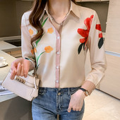 Modes ziedu sieviešu krekli Sieviešu blūzes Pavasara rudens krekli ar garām piedurknēm Topi Blusas Mujer