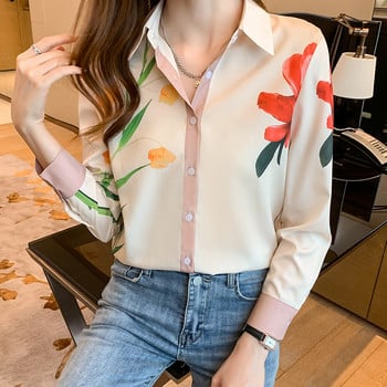 Модни дамски ризи с цветя Дамски блузи Пролет Есен Ризи с дълъг ръкав Топове Blusas Mujer