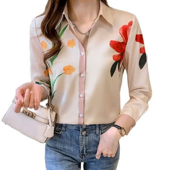 Модни дамски ризи с цветя Дамски блузи Пролет Есен Ризи с дълъг ръкав Топове Blusas Mujer