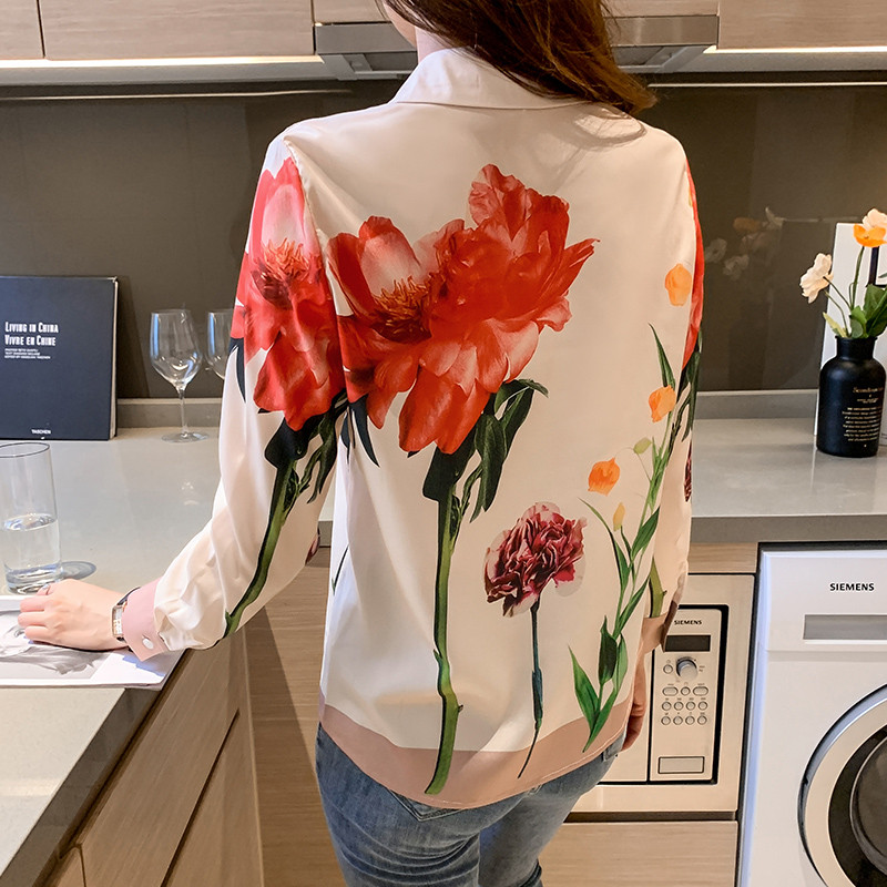 Modes ziedu sieviešu krekli Sieviešu blūzes Pavasara rudens krekli ar garām piedurknēm Topi Blusas Mujer