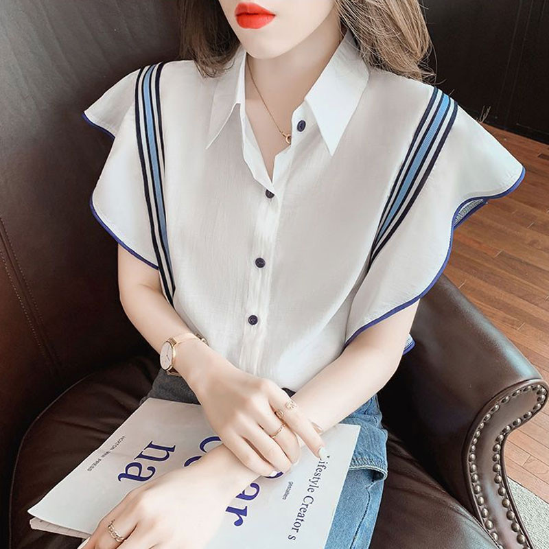 Pendelrännaku mood Erksate joontega kaunistussärk Suvine vabaaja üherealine naisterõivad Polo-kaelusega volangidega lapiline pluus