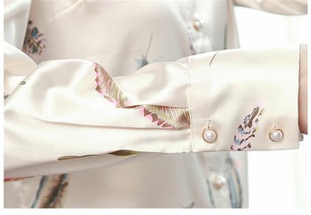 FANIECES S-4XL Пролетна ретро сатенена дамска блуза Есенна поло яка Риза с копчета с дълъг ръкав Елегантни ежедневни свободни топове 6197