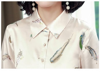 FANIECES S-4XL Пролетна ретро сатенена дамска блуза Есенна поло яка Риза с копчета с дълъг ръкав Елегантни ежедневни свободни топове 6197