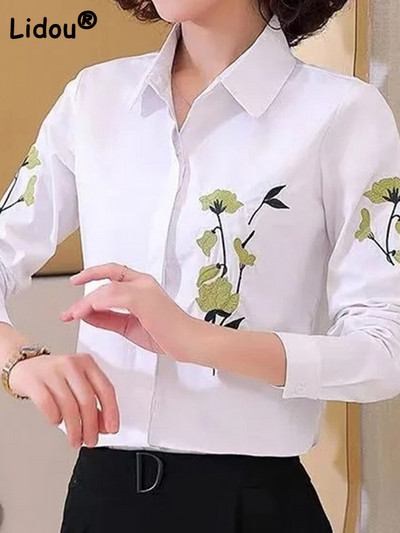 Birou de vară pentru damă, broderie florală, moda coreeană, bluze pentru femei 2022, largi, cu jumătate de mânecă, ocazional, bluze, cu nasturi, cămașă nouă