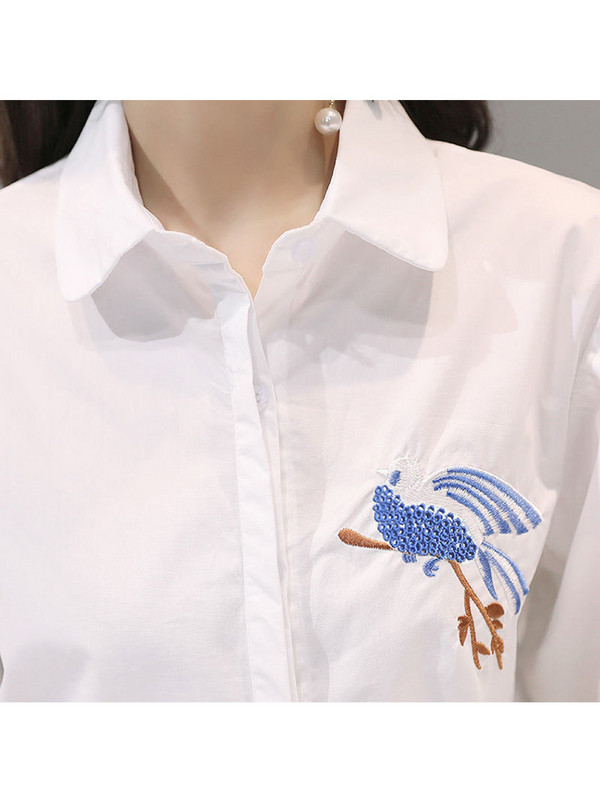 Ljetne uredske dame, korejske modne ženske bluze s cvjetnim vezom, 2022., široke ležerne majice s pola rukava, elegantna nova košulja s gumbima