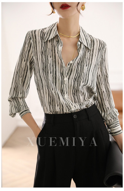 Moodne luksuslik naiste särk Prantsusmaa stiilis naiste trükkimine pluus Kevad Sügis Pikad varrukad Topid blusa mujer