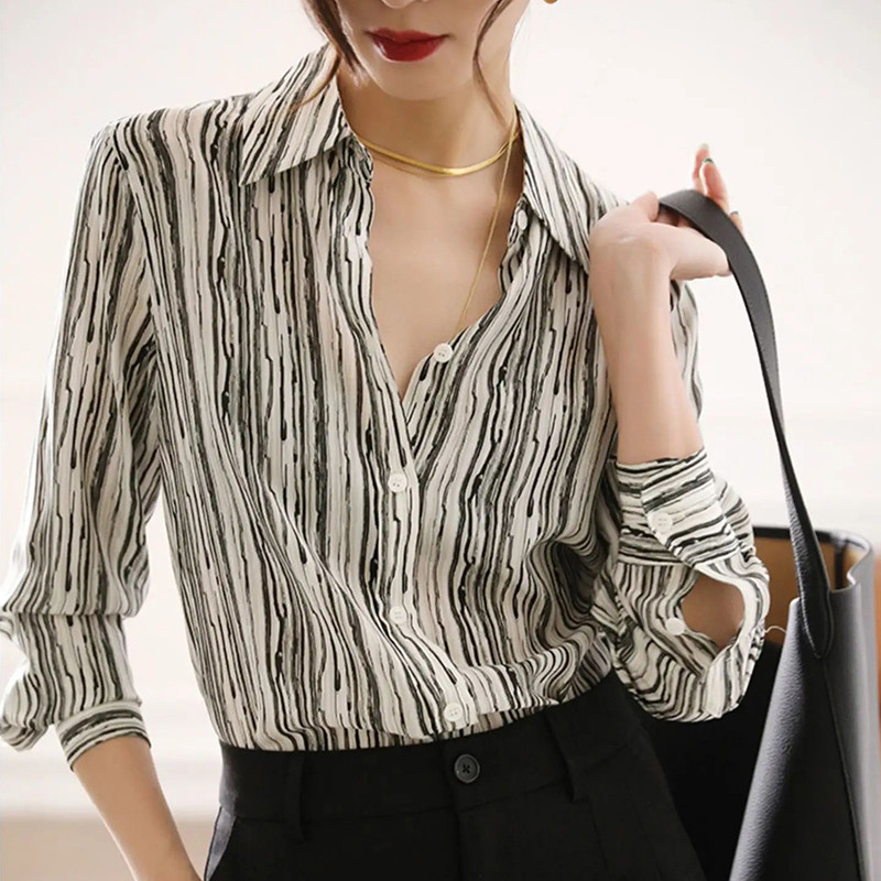 Moodne luksuslik naiste särk Prantsusmaa stiilis naiste trükkimine pluus Kevad Sügis Pikad varrukad Topid blusa mujer