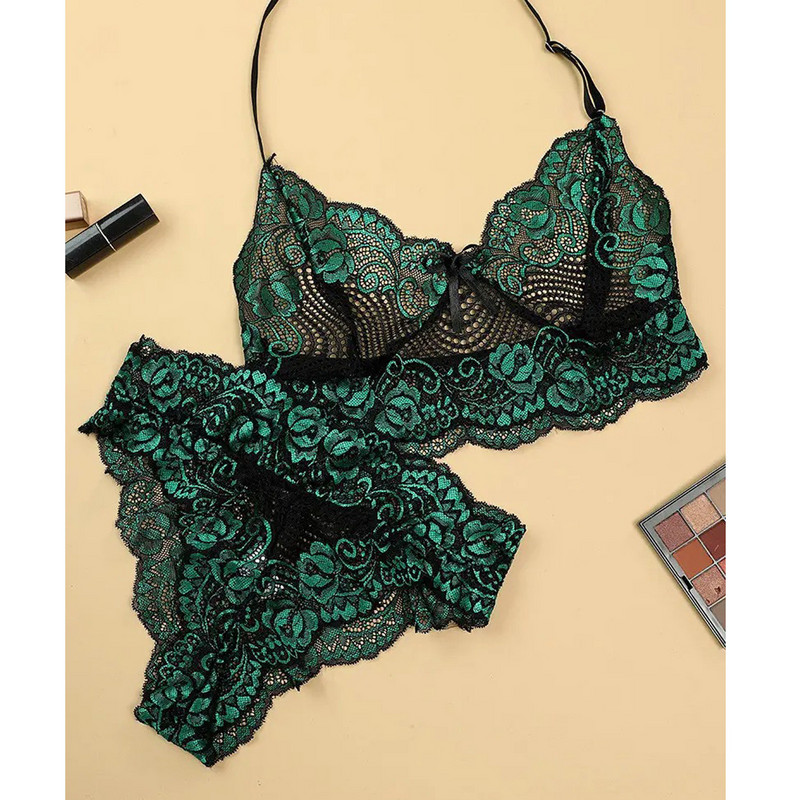 Női egzotikus szettek Szexi áttetsző virágos csipke pizsama fehérnemű szett magas derekú hálóruha melltartó és bugyi 2 részes hálóruha S XXL