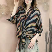 Suvise vintage vabaaja elegantne šikk särk naiste allapoole kaelarihm, kolmveerand varrukatega nööp, vaba vabaaja lainelõikeline tänavariietus